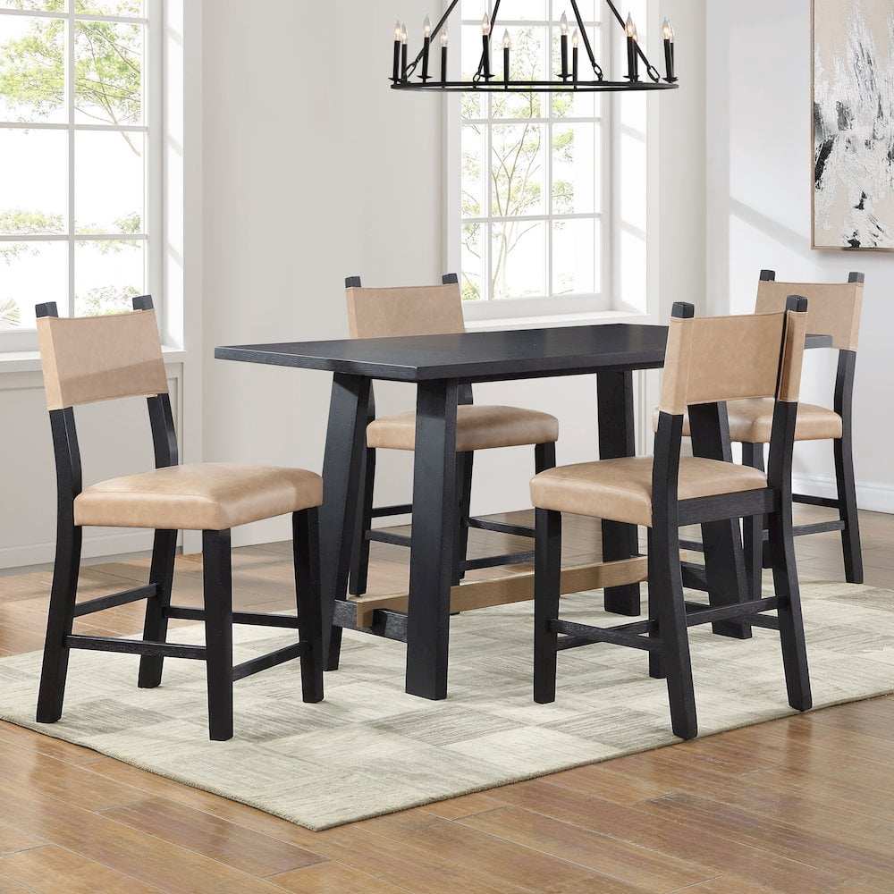 Steve Silver Aubrey Modern Faux Leather Dining Counter Chair, Black/Camel