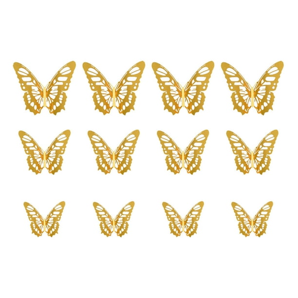 Adhesivos De Pared Con Textura Metálica Y Simulación Estereoscópica 3D De Mariposas Huecas, 12 Unidades