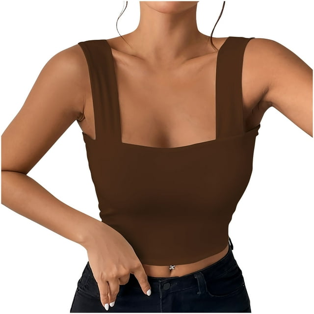 ohmzyzo Camisole pour Femmes Col Carré Sans Manches Décontractée Coupe Ajustée Tuniques Hauts Gilets d'Entraînement Chandails
