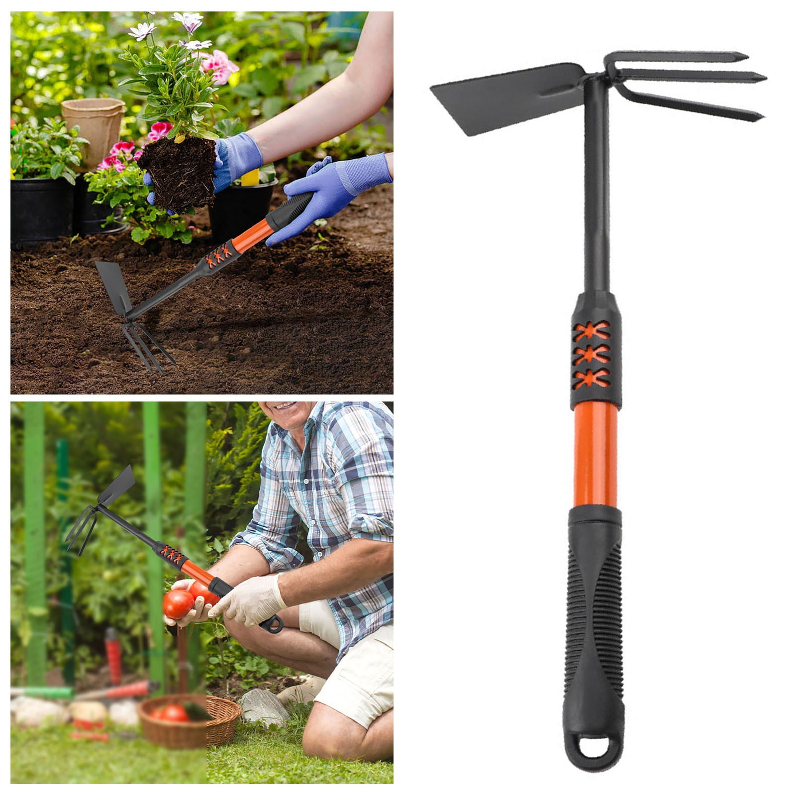 Heavy Duty Rotary Cultivator Tool - 3-in-1 Hand Tiller, Hoe & Weeder for Gardening - Ergonomic Garden Tool for Loosening Soil, Planting & Yard Work with Durable Handle