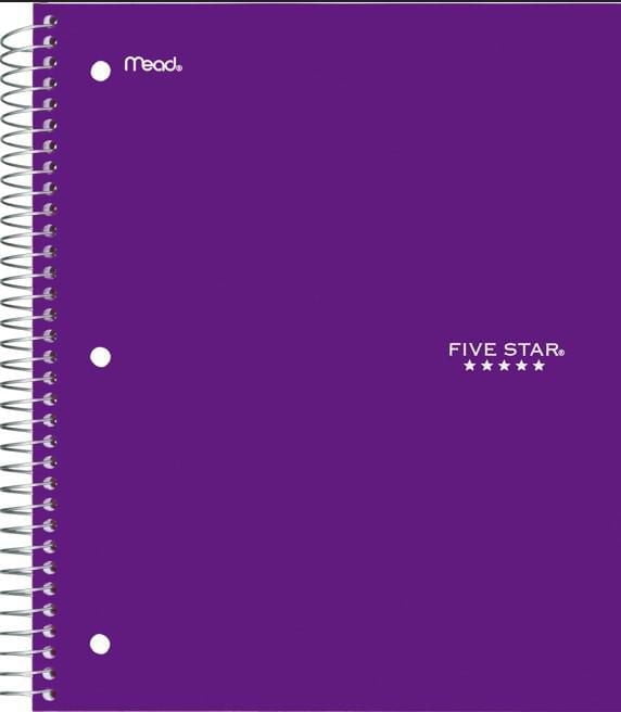 Five Star 2 Subject Notebook 240pg 11",12 pack