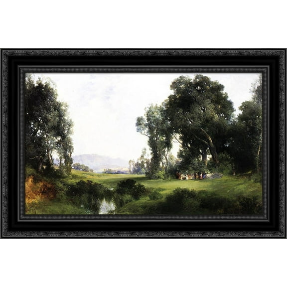 The Picnic 24x17 Black Ornate Wood Framed Canvas Art by Moran, Thomas