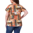 thumbnail image 3 of Blusa casual de verano para mujer de tallas grandes Agnes Orinda, con flores, volantes, plisada, escote en V y mangas cortas, 2X naranja, 3 of 6
