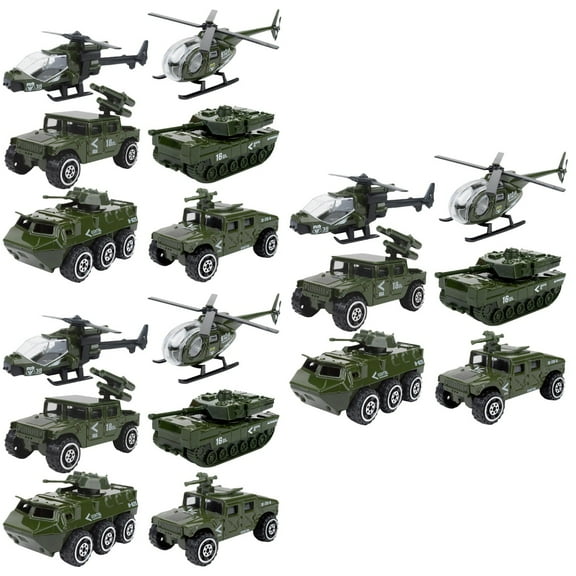 unbranded 18 pcs 1:87 Alloy Sliding Car Model Set Alloy Vehicle Mini Diecast Car Toys Set Helicopter Tank Car for Kids Boys