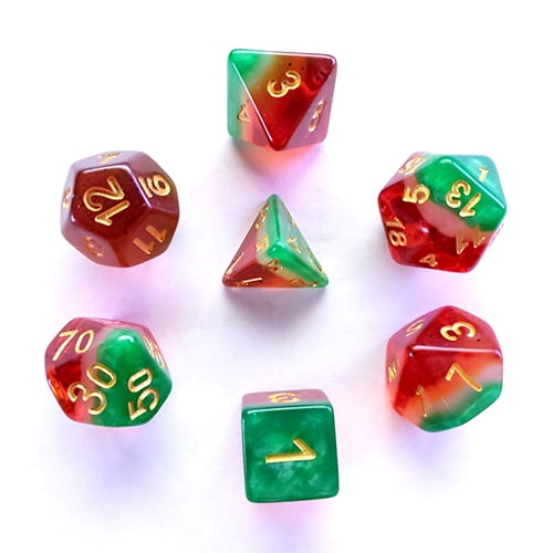 Galactic Dice Premium Dice Sets - Watermelon Acrylic (Green, Red, & Gold) Set of 7 Dice