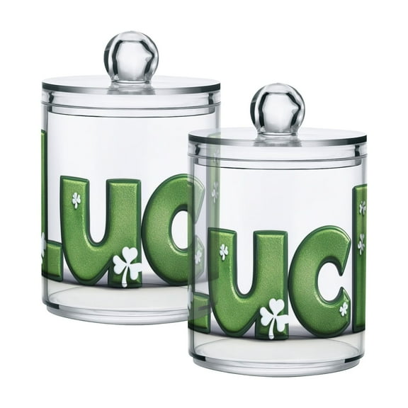 Cute Dwarfs Luck St Patricks Day Translucent Plastic Cans Storage Canisters with Lid Set of 2