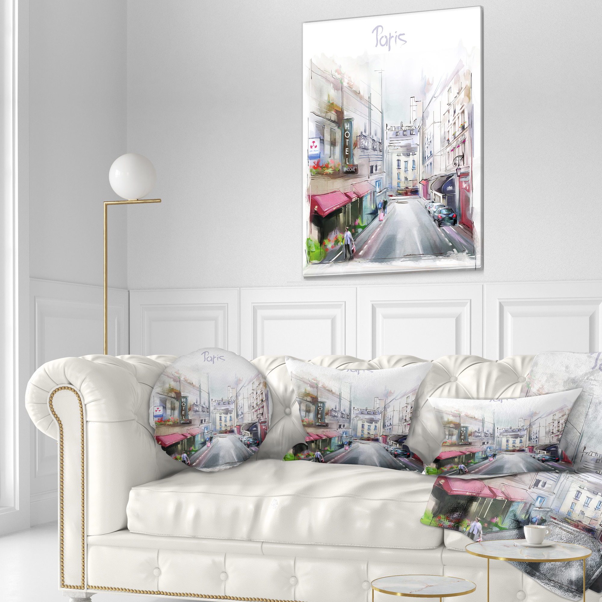 Designart Paris Illustration - Cityscape Digital Throw Pillow - 12x20