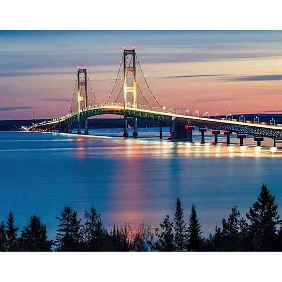 Jigsaw Puzzles for Adults 500 Pieces Michigan Landscape Jigsaw Puzzles Mackinac Bridge Night Lights St Ignace Wooden Puzzle Gift Family Games DIY Puzzles 29.5 x 20 Inch