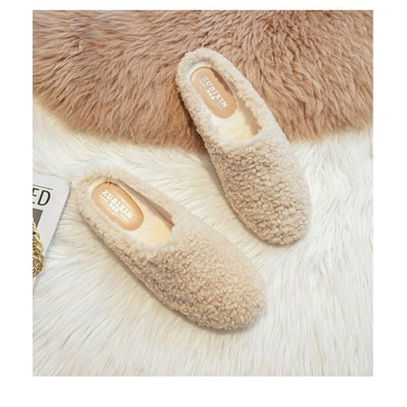 

Luxury Lambwool Moccasins Femme Winter Cotton Shoes Women Warm Plush Loafers Comfy Curly Sheep Fur Flats Woman Large Size 40-43