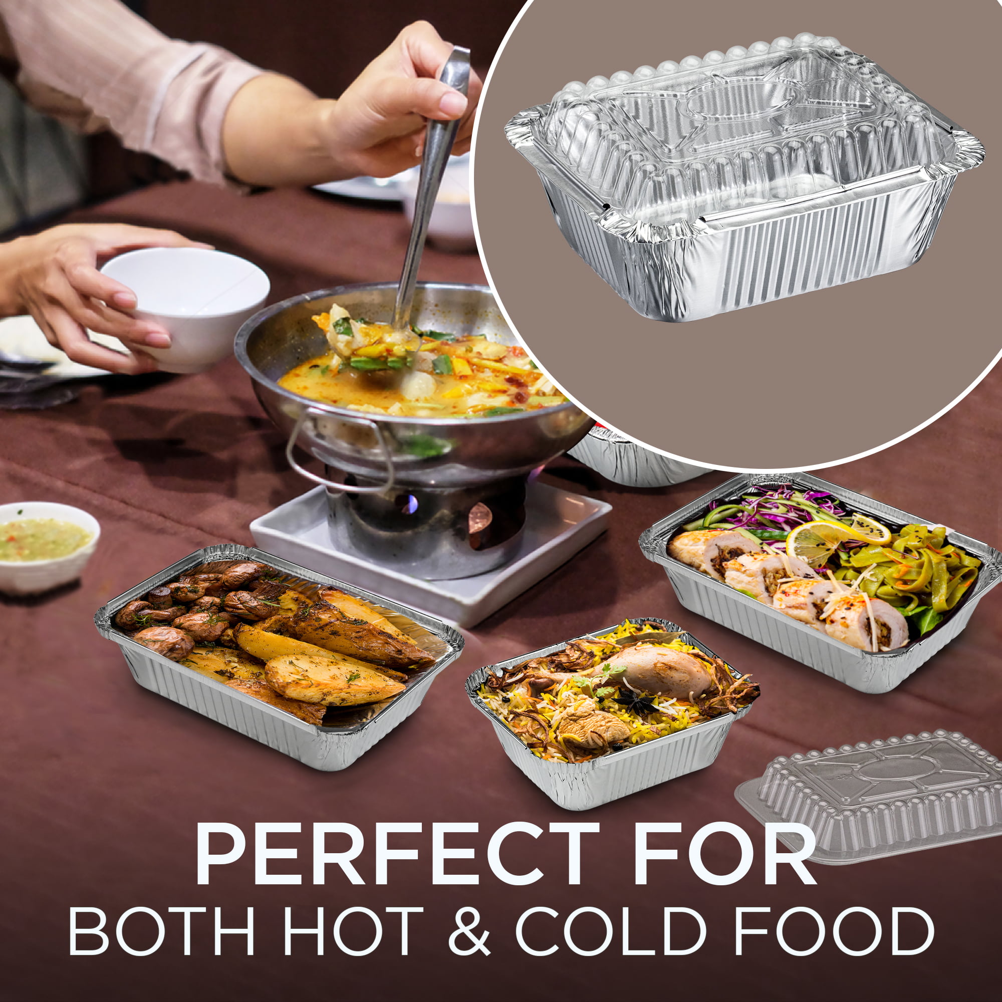 Restaurantware 16-OZ Rectangular Disposable Aluminum Foil Food Containers  with Flat Board Lids: Great for Restaurant Take Out, Catered Events & Meal