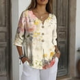 thumbnail image 5 of Women Linen Blouse Summer Linen Shirts for Women Button V Neck 3/4 Sleeve Blouse Casual Loose Basic T-Shirt Solid Tunic Tops 2026, 5 of 7