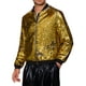 thumbnail image 4 of Chaqueta bomber de lentejuelas brillantes para hombre, chaqueta metálica de fiesta con cremallera, chaquetas varsity M doradas, 4 of 5