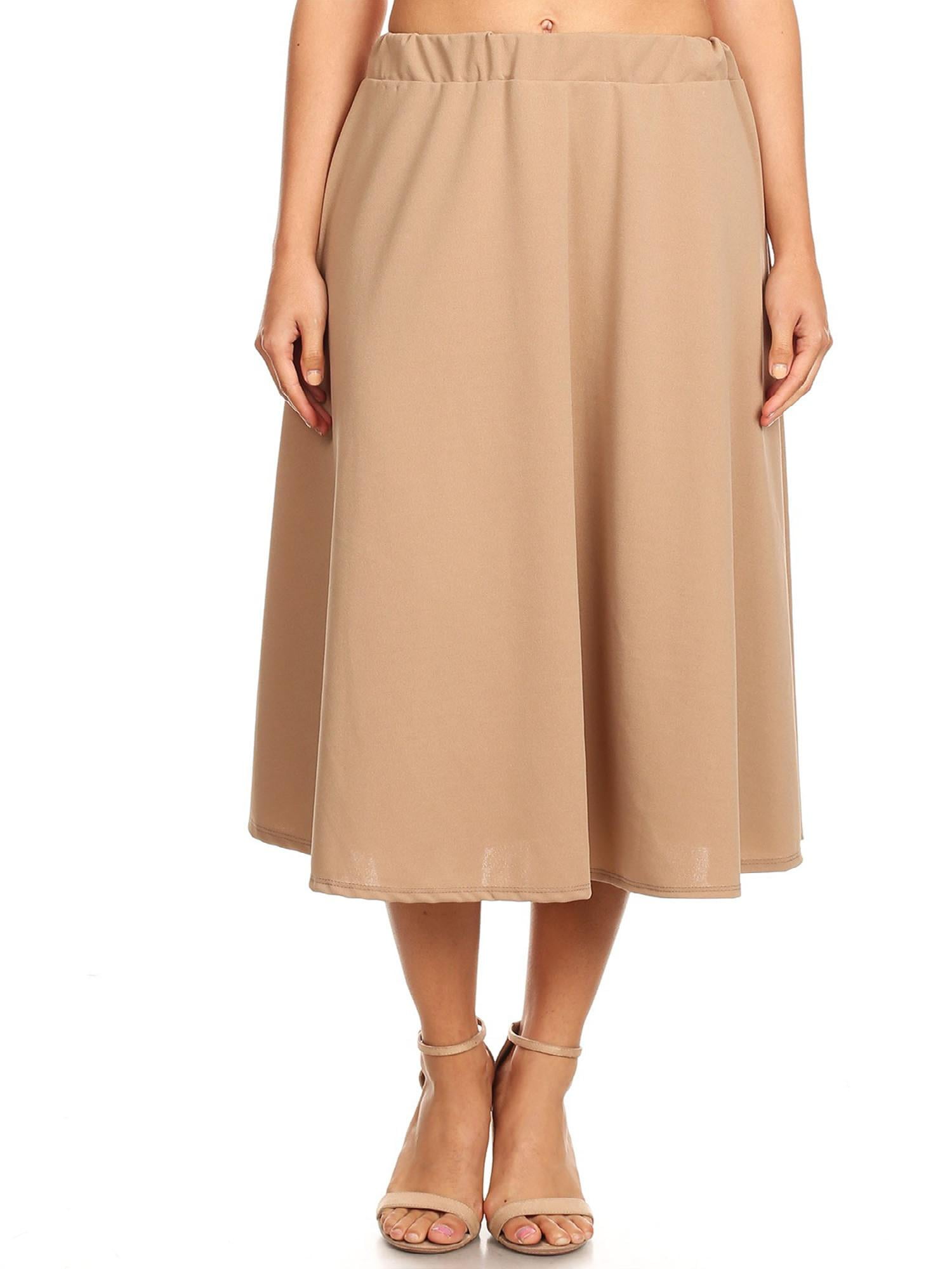 Women s Solid Print Casual Comfy Elastic A line Knee Midi Skirt Made In women-s-solid-print-casual-comfy-elastic-a-line-knee-midi-skirt-made-in