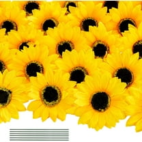 40pcs Artificial Sunflower Heads with Stems 4'' Silk Sunflower Heads Fake Sunflowers for Outdoor Home Wedding Birthday Party Decoration (Yellow)