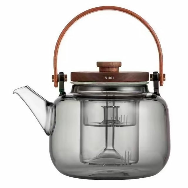Tetera De Vidrio Con Infusor Removible Y Tapa De Madera De 900ml Con Agarradera De Madera