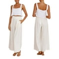 thumbnail image 6 of Qmyliery Women Ruffled Wide-leg Pants, Summer Casual Loose High Waist Solid Color Trousers, 6 of 9