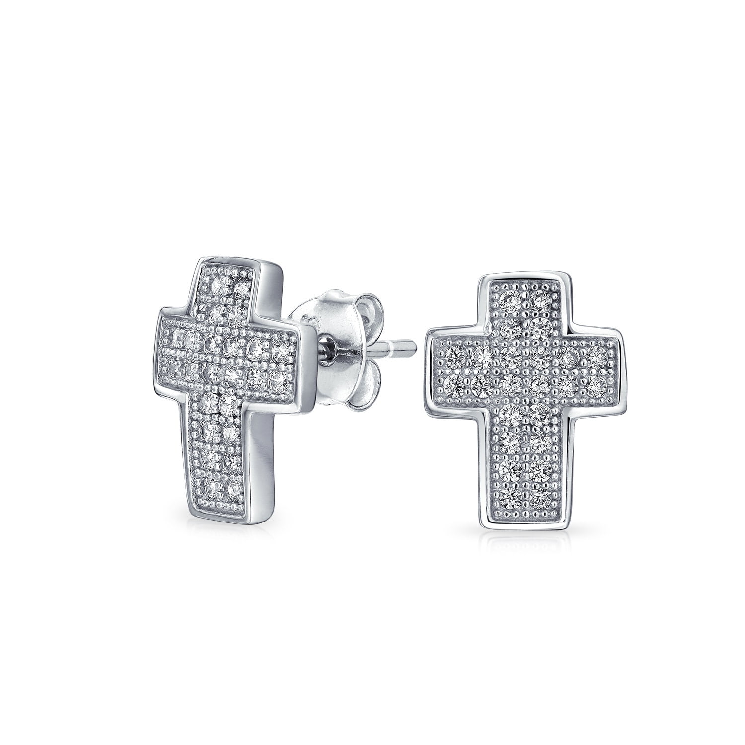 Cross Religious CZ Micropave Small Stud Earrings for Women for Men