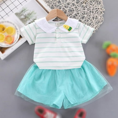 

Baby Clothesborn Infant Baby Girl Clothing Children Cute Short Sleeved T-shirt Net Shorts Two Pieces Sets