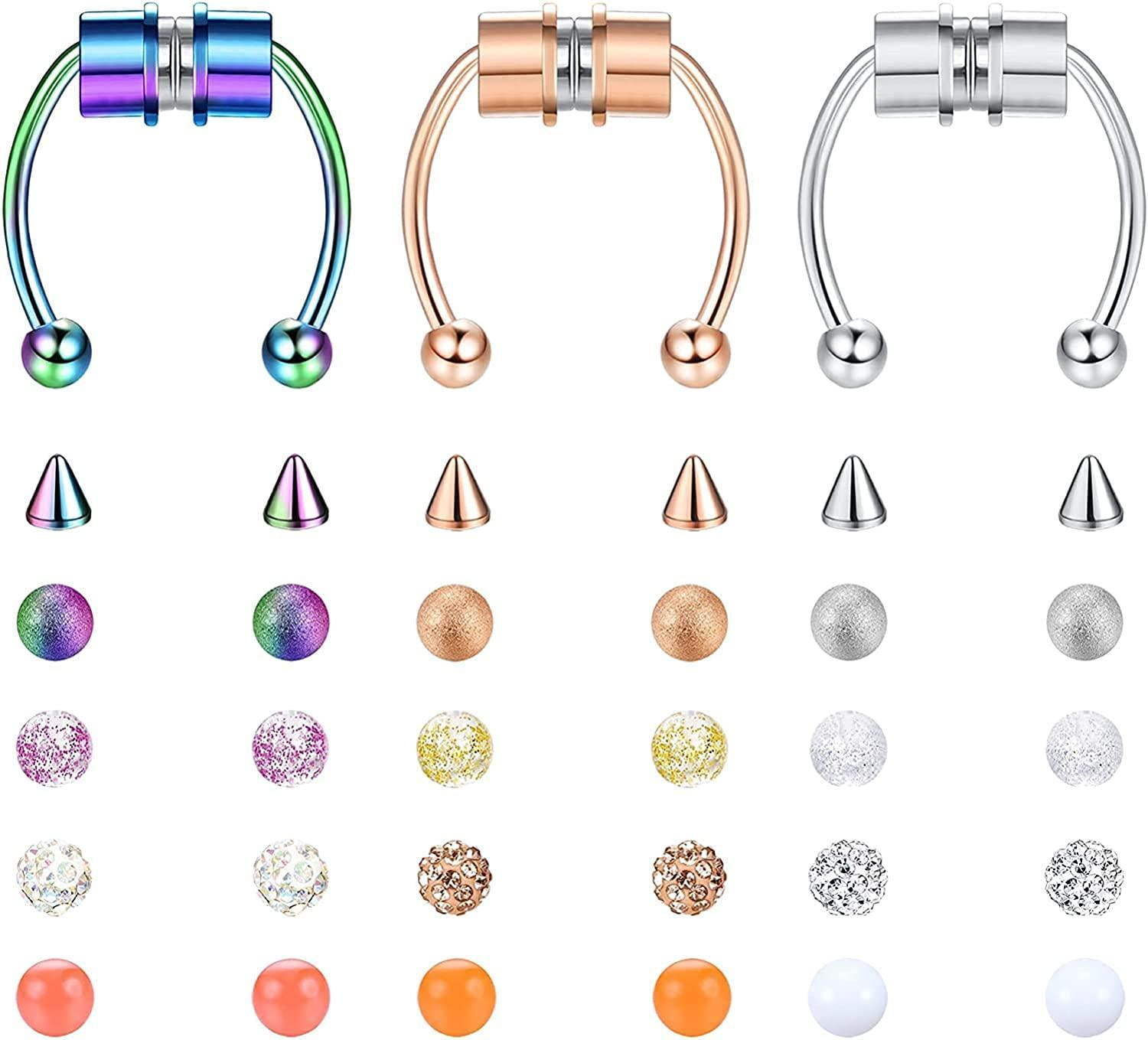 16G Faux Fake Nose Ring Hoop Septum Nose Ring Horseshoe for Women Men Stainless Non