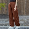 thumbnail image 6 of Mceream Women's Cotton Linen Pants Elastic Waist Trousers with Pockets Elastic High Waist Pants Spring Summer Casual Lounge Pants Palazzo Harem Pants Brown XL, 6 of 8