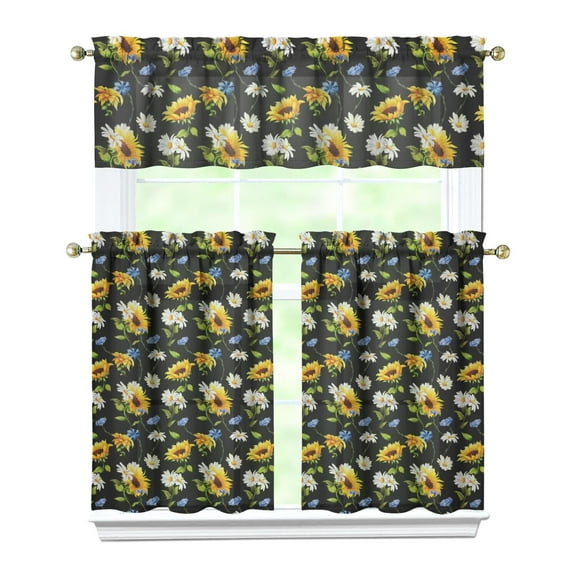 Vintage Floral Farmhouse Curtains 36 Inch Short - 3 Panel Boho Country Set with Rustic Wildflowers, Rod Pocket Window Treatment for Spring Summer