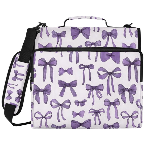 ALAZA Zipper Binder Purple Bow Pattern 2 inch 3 Ring 500 Sheet Capacity Trapper Keeper File Folder Organizer Bag