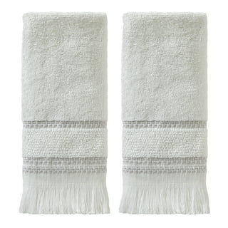 2 Pack Fingertip Kitchen Towels, Terry Velour Cotton, 11x18, Hemmed Small  Hand Face Towels (White)