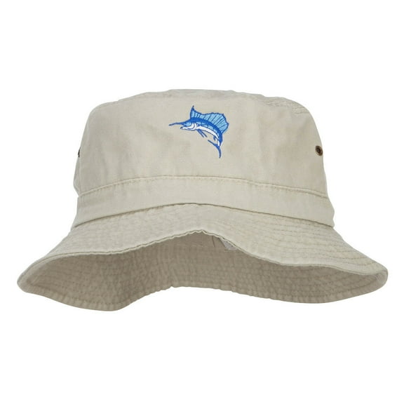 Sailfish Embroidered Big Size Washed Bucket Hat - Beige 2XL-3XL