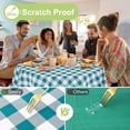 thumbnail image 4 of decorUhome Round Tablecloth, Waterproof Vinyl Flannel Backed Table Cloth, Buffalo Wipeable Plastic Table Cover for Kitchen and Outdoor, Turquoise and White, 60" Round, 4 of 10