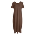 thumbnail image 4 of JIAYUE Women's Dress A-Line O-Neck Ankle-Length Casual Maxi With Pockets Elegant Solid Color Short Sleeve Flowy Plus Size Comfortable For Everyday Wear Stylish Female Dresses, 4 of 5