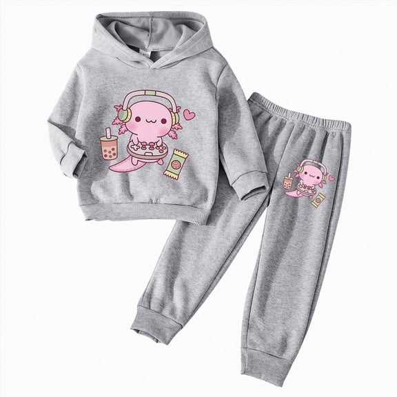 Caqnni 4-5 Years Toddler Girl T-Shirt and Leggings Outfit Set, 2-Piece Sweatshirt   Joggers Pants Set A234-Grey
