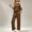 A2-Brown, variant on Weikingp 2 Piece Capri Sets for Women Summer 3/4 Sleeve Linen Top Flowy Wide Leg Capri Pants Ruffle Sleeve Top And Capri Set Matching Sets Vacation Travel Outfits Beige M