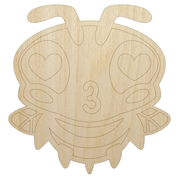 Cute Bee Love Heart Kiss Wood Shape Unfinished Piece Cutout Craft DIY Projects - 4.70 Inch Size - 1/8 Inch Thick