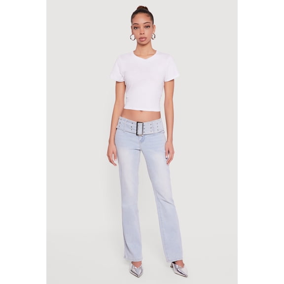 Women's Almost Famous Belted Front Bootcut Jeans