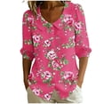 thumbnail image 2 of VBVC Women's Floral Button Down Blouse , Summer Collared Top For Women , Ladies' Lightweight Puff 3/4 Sleeve Tunic Shirt, Hot Pink , S-2XL, 2 of 6