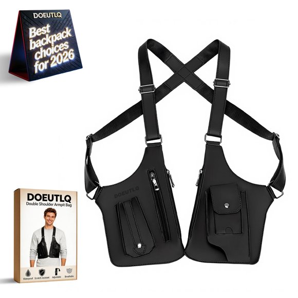 Bolso de hombro doble de cuero DOEUTLQ ajustable negro