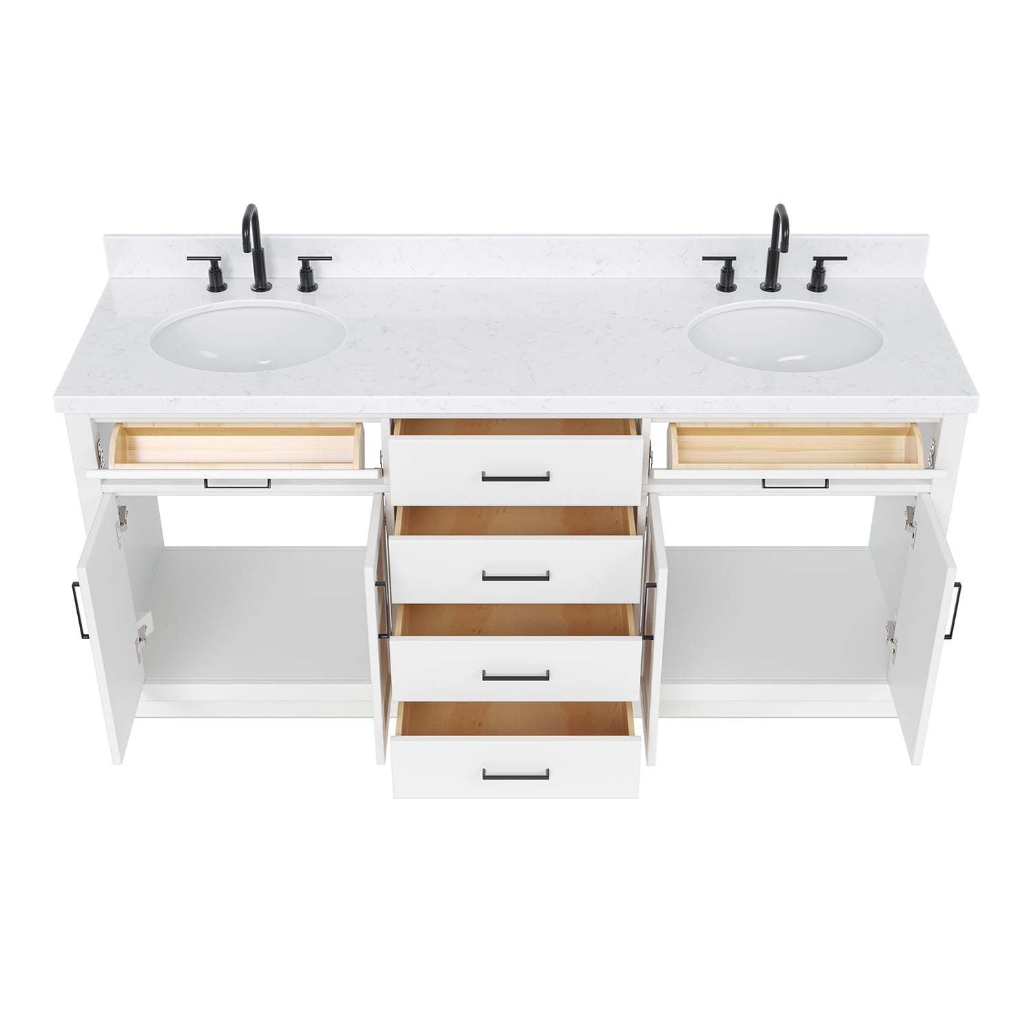 Ariel Hepburn 72 In. Double Oval Sink Bathroom Vanity With Carrara White Quartz Countertop 1.5 Edge In White