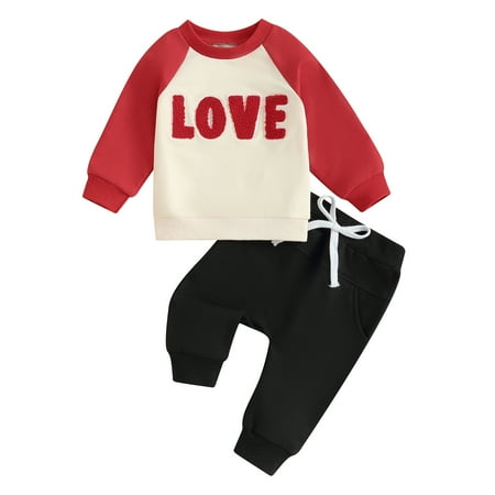 

Musuos Baby 2 Piece Outfit 6 12 18 24M 3T Plush Letter Embroidery Long Sleeve Sweatshirt and Elastic Pants Set for Toddler