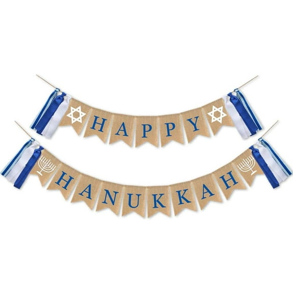 Burlap Happy Hanukkah Banner Chanukah Holiday Chanukah Party Supplies Decoration