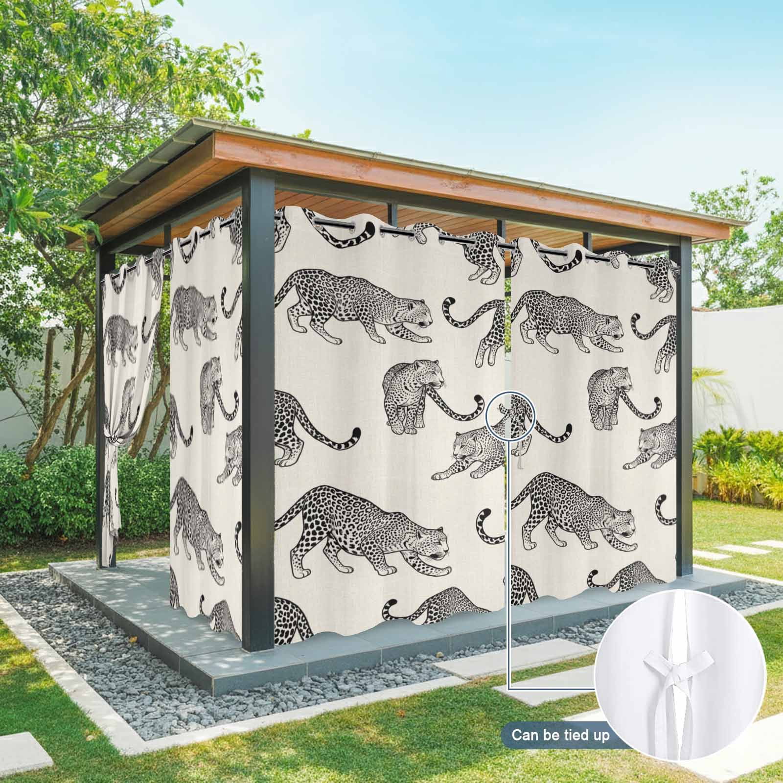Modern Leopard Outdoor Curtains for Patio, Wildlife Jungle Style Animals Linen Texture Sunshade Privacy Drapes Grommet Waterproof Outside Curtains for Porch/Cabana/Balcony 54"x 108", 1 Panel