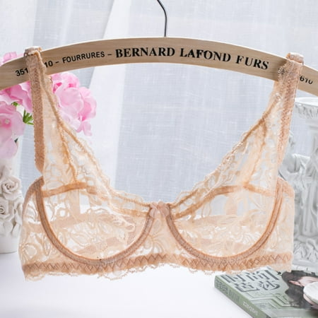 

OWSOO New Women Lace Gauze Bra Push Up 34 Cup Hook-and- Eye Breathable Ultra-thin bra Lingerie Underwear
