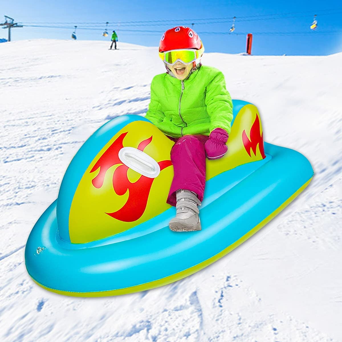 43 Inch Thickened Snow Sledding Tube for Outdoor Holidays Winter Snow Tube Heavy Duty Ski Snow Tube with Handles and Bottom Inflatable Snow Sled Toboggan for Kids and Adults 