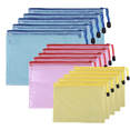 thumbnail image 1 of Lojalitet Bolsa de malla de plástico con cremallera, 15 paquetes (tamaño A4/A5/A6) Bolsa de malla impermeable Carpeta de documentos, 5 piezas azul (A4) + 5 piezas rojas (A5) + 5 piezas amarillas (A6), 1 of 5