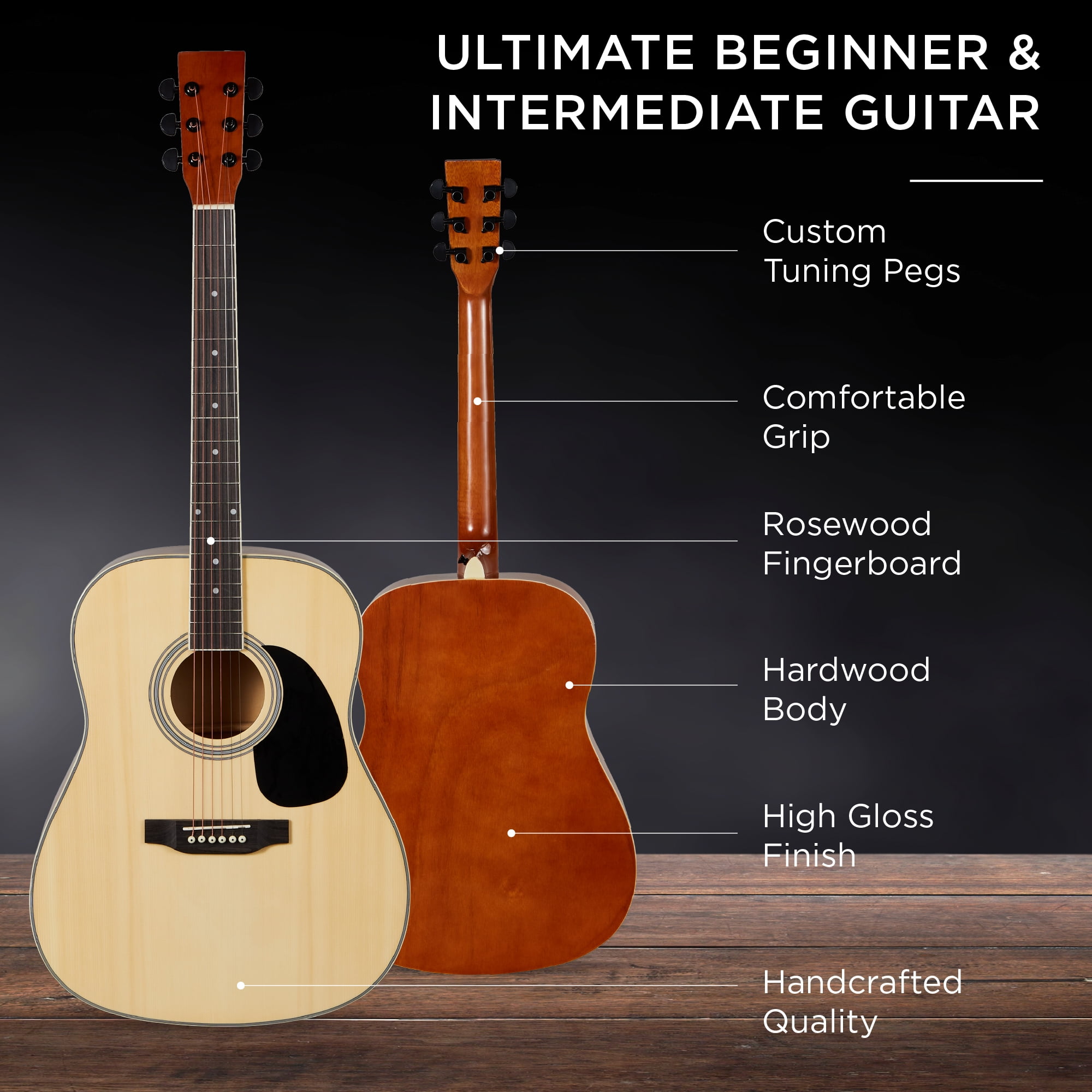 Best Choice Products 41in Full Size All-Wood Acoustic Guitar Starter Kit w/Gig Bag, E-Tuner, Pick, Strap, Rag - Natural