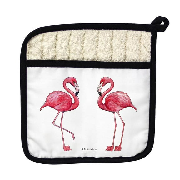Betsy Drake Interiors Flamingos on White Pot Holder