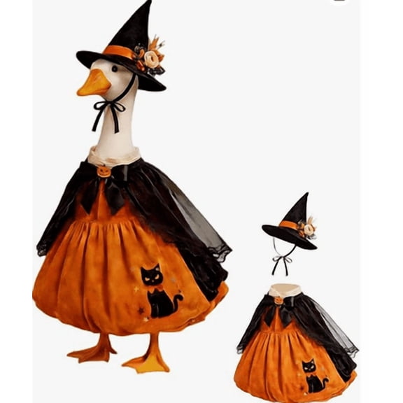 Btomtd Porch Goose Outfits with Wizard and Witch Dress, 23-Inch Pumpkin Garden Statue Costume for Outdoor Yard Display (Black)