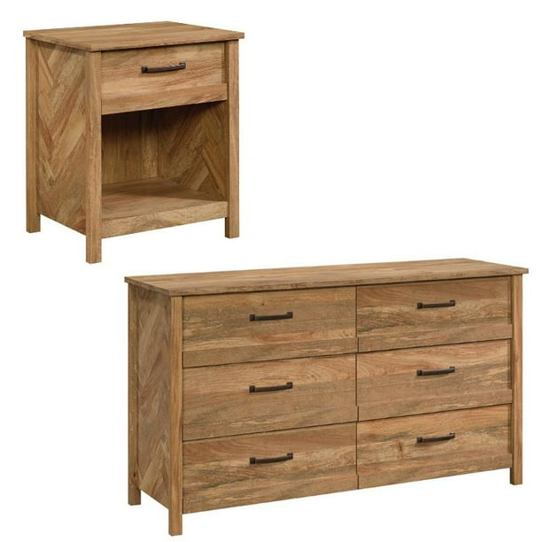 6 Drawer Double Dresser and 1 Drawer Nightstand Set in Sindoori Mango