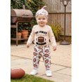 thumbnail image 6 of Loicainy Infant Baby Boy Fall Outfit 3 6 12 18 Months Football Embroidery Long Sleeve Romper Pants Hat Clothes Set, 6 of 9