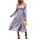 thumbnail image 1 of Vestido acampanado con estampado floral bohemio, manga larga, cuello cuadrado, dobladillo con volantes, cintura alta, vestido a media pierna Púrpura M, 1 of 8