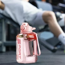 Large Capacity Water Bottle Big Belly Cup Sports Water Bottle Ton Ton Bucket Student Portable Plastic Space Cup,Water Bottle with Straw & Chug Lids,Leakproof,1700ml,Pink